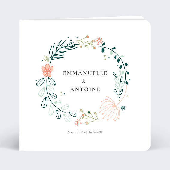 Faire part mariage Couronne de Fleurs Recto