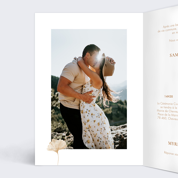 Faire part mariage Initiales Ginkgo Intérieur Gauche