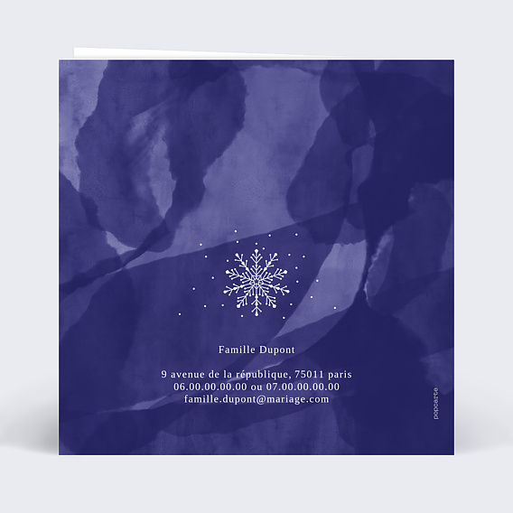 Faire part mariage Flocon Aquarelle Verso