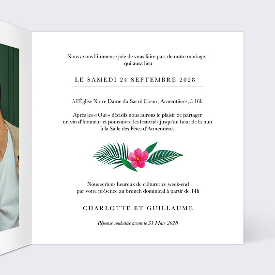 Faire part mariage Couronne Exotique Intérieur Droit