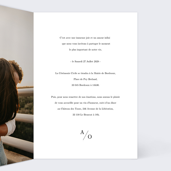 Faire part mariage Photo Pleine Page Intérieur Droit
