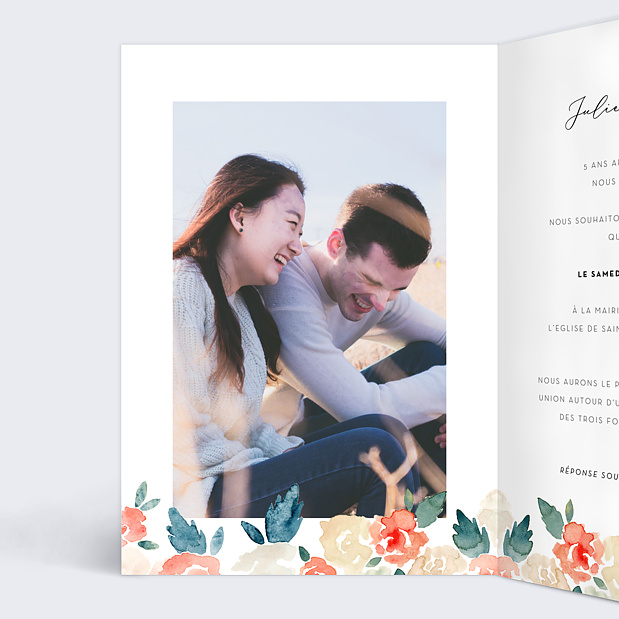Faire-part Mariage Envolée Florale Intérieur Gauche