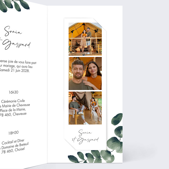 Faire part mariage Branche d'Eucalyptus Intérieur Droit