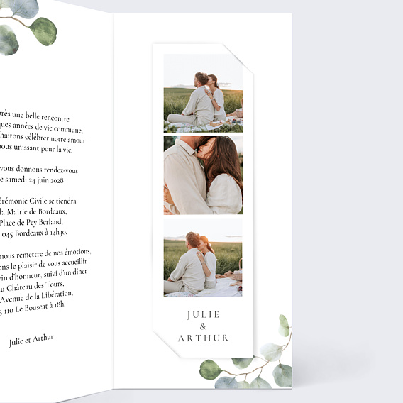 Faire part mariage Cadre Ocre Eucalyptus Intérieur Droit