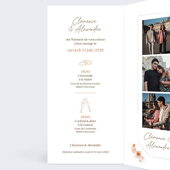 Faire part mariage Flower of Fall allongé Intérieur Gauche