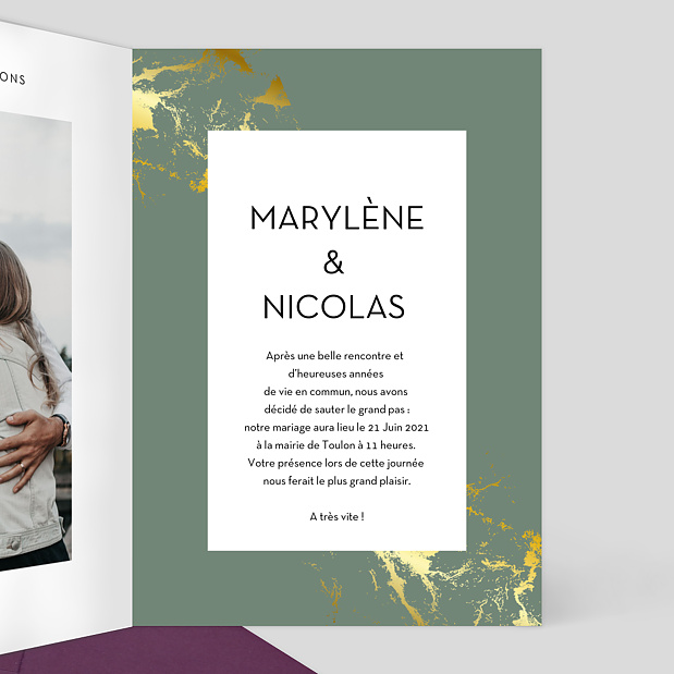 Faire-part Mariage Marbre Vert Intérieur Droit