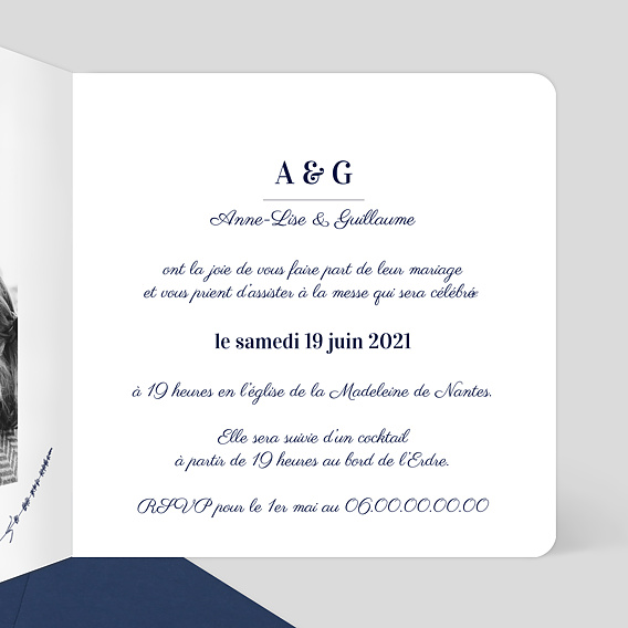 Faire part mariage Jolie Lavande Intérieur Droit