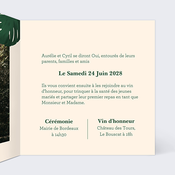 Faire-part Mariage Monstera Jungle