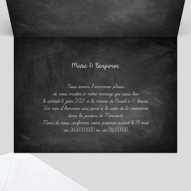 Faire-part de Mariage Jolie Craie Intérieur Droit