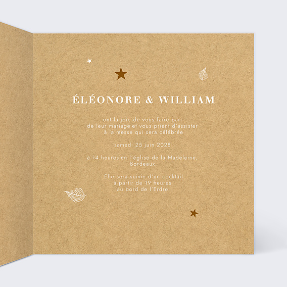 Faire-part Mariage Tourbillon d'étoiles Kraft