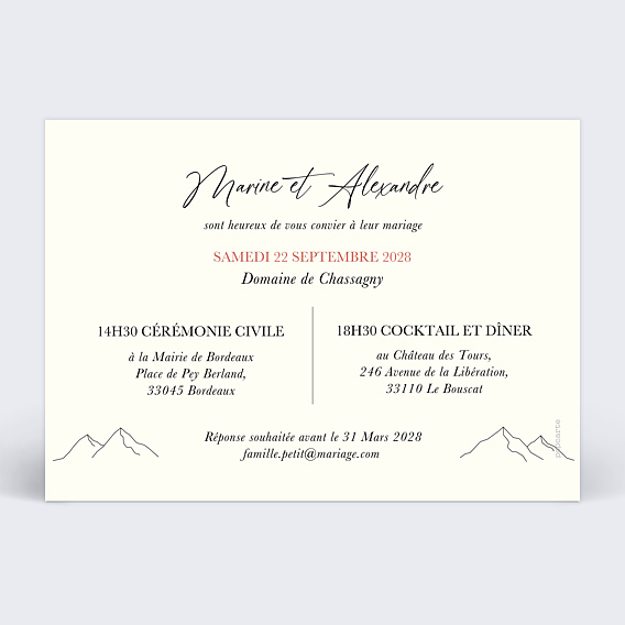 Faire part mariage Timeline Montagne Verso