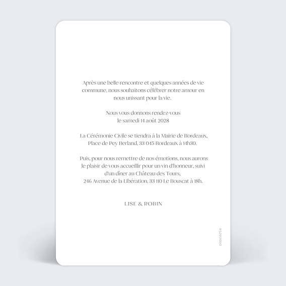 Faire-part Mariage Date Verticale