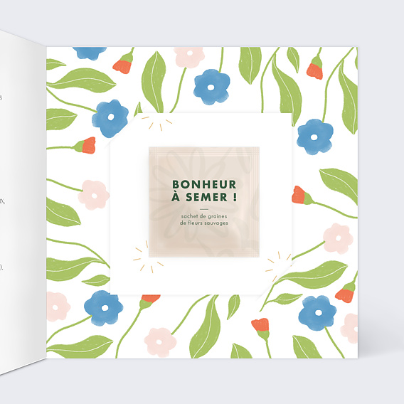 Faire part mariage Semons les Fleurs Intérieur Droit