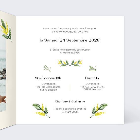Faire-part Mariage Couronne de Mimosa