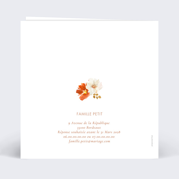 Faire-part Mariage Bouquet Parfumé Verso