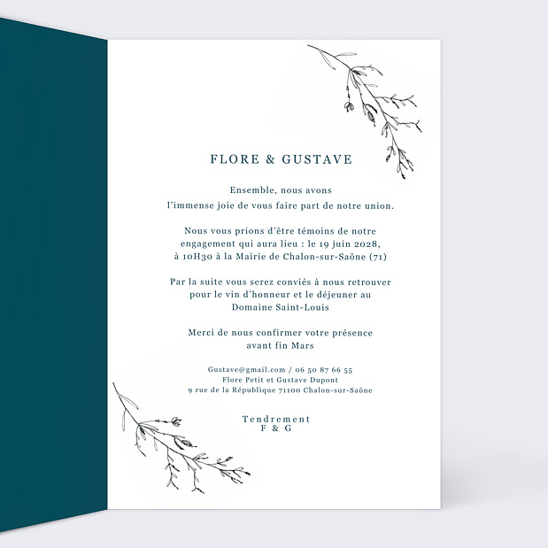 Faire-Part Mariage Idylle Intérieur Droit