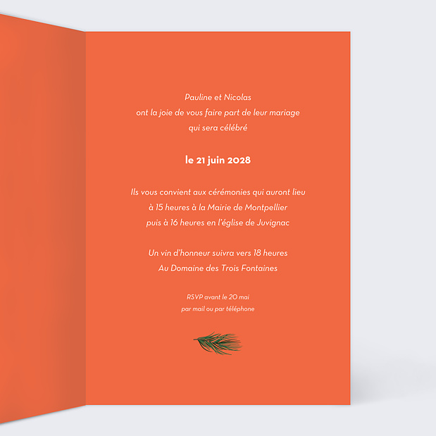 Faire-part Mariage Fleurs et Feuilles Intérieur Droit