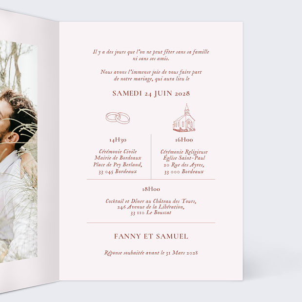 Faire-part Mariage Mains Liées Intérieur Droit