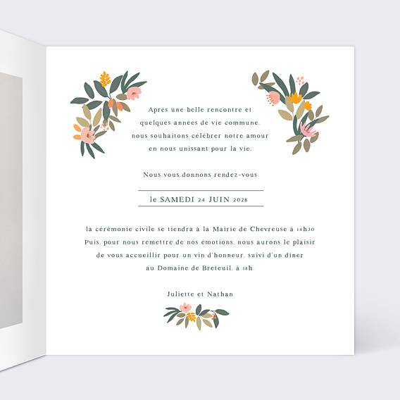 Faire part mariage Couronne Oasis Intérieur Droit