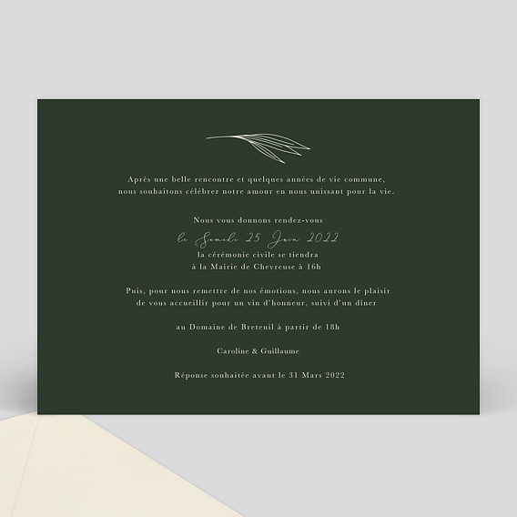 Faire part mariage Douce Verso
