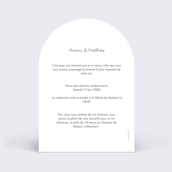 Faire part mariage Programme Pleine Page Blanc Verso