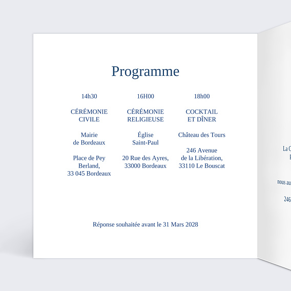 Faire part mariage Memory Intérieur Gauche