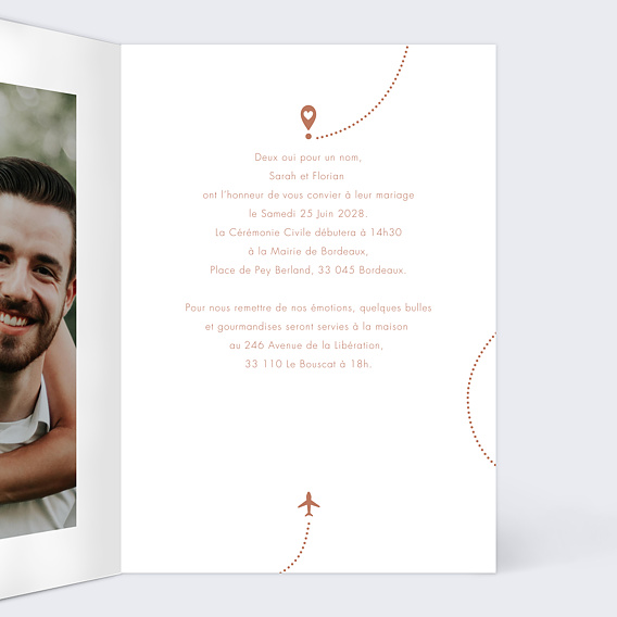 Faire part mariage Amoureux Voyageurs Intérieur Droit