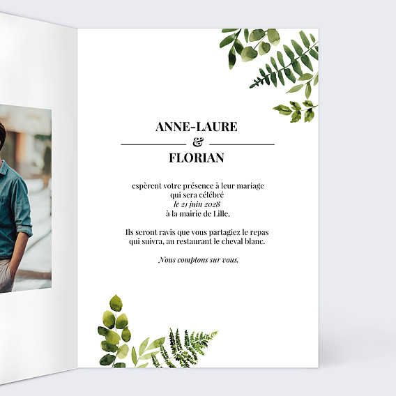 Faire part mariage Aquarelle Botanique Intérieur Droit