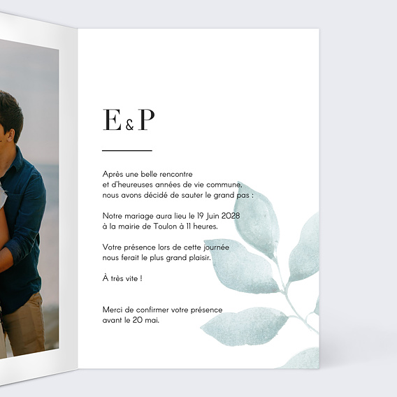 Faire part mariage Botanique Intérieur Droit