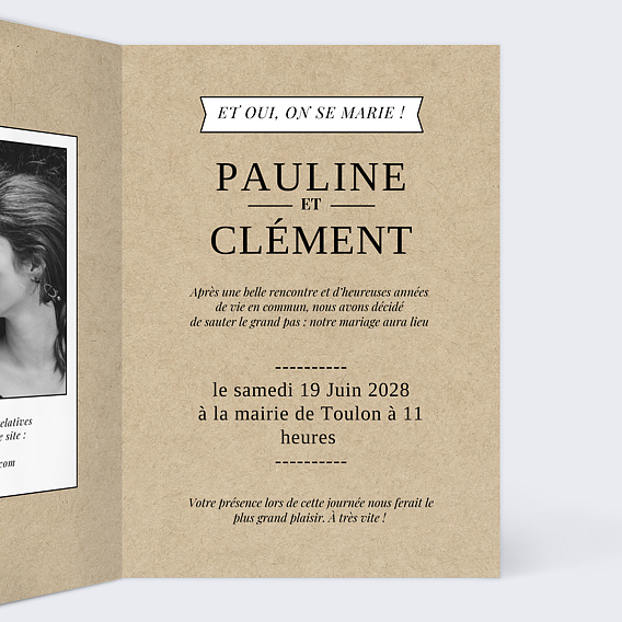 Faire part mariage Code Vintage Intérieur Droit