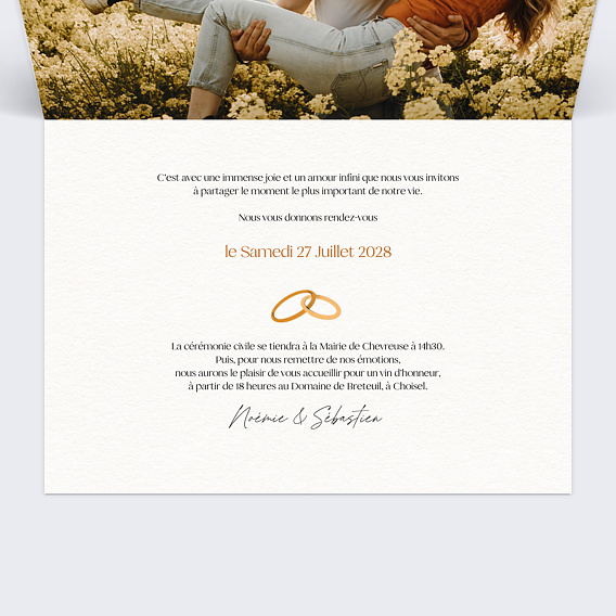 Faire part mariage Éclosion Champêtre Intérieur Droit