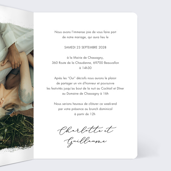 Faire part mariage Effet Photo Intérieur Droit