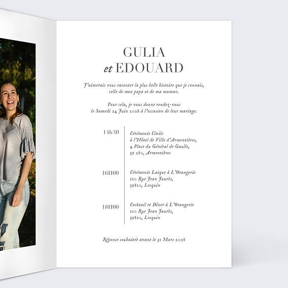 Faire part mariage Famille Romantique Intérieur Droit