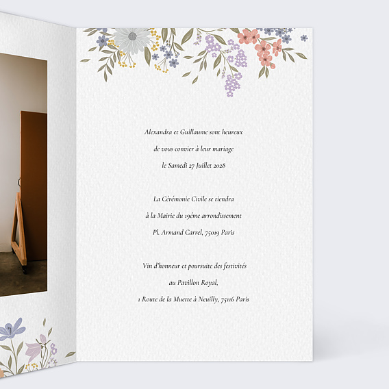 Faire part mariage Idylle Bucolique avec Photo Intérieur Droit