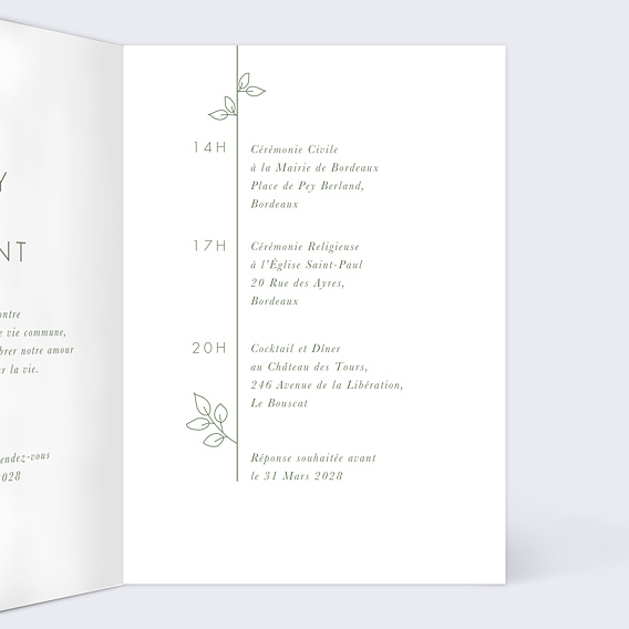 Faire part mariage Jardin d'Hiver Intérieur Droit