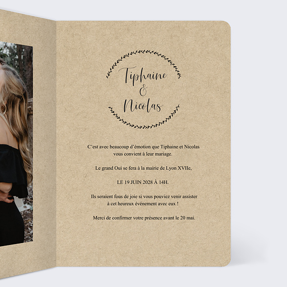 Faire part mariage Laurel Intérieur Droit