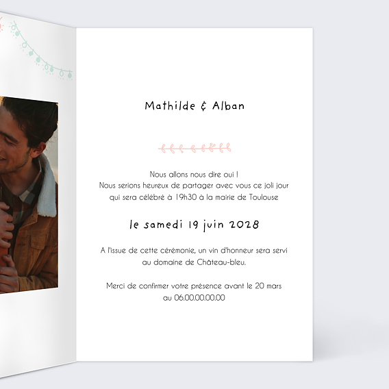 Faire part mariage Mariage Illustré Intérieur Droit