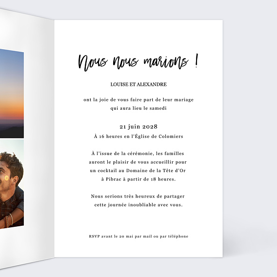 Faire part mariage Multiphoto Chic Intérieur Droit