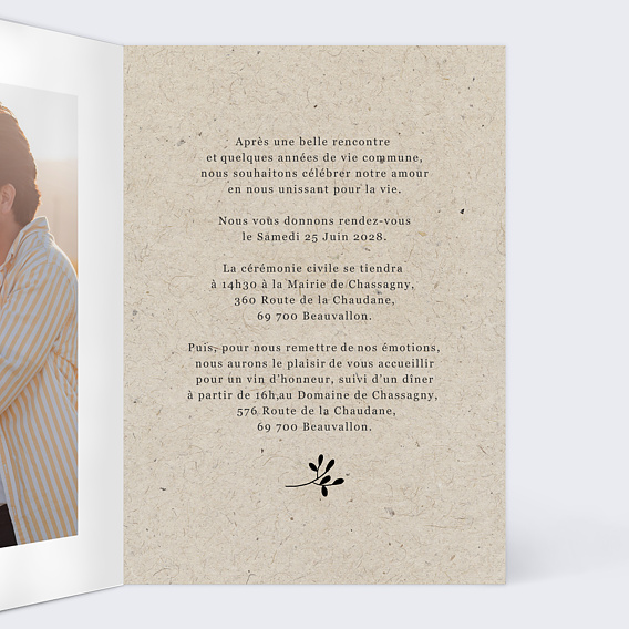 Faire part mariage Photomaton Nature Intérieur Droit