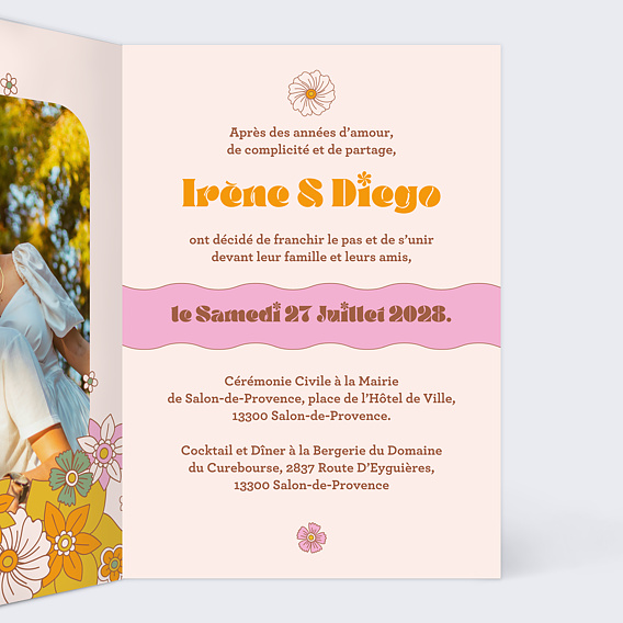 Faire part mariage Rétro 70 Intérieur Droit