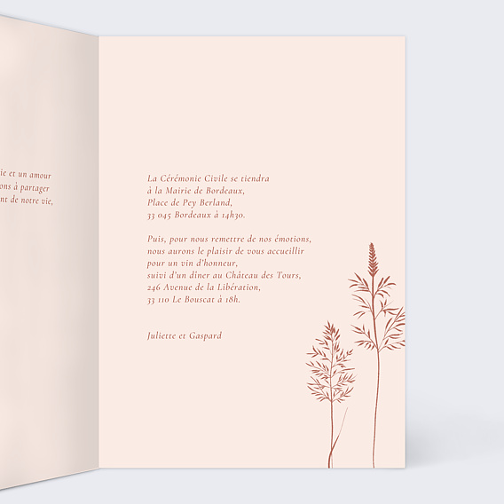 Faire part mariage Rêve Bohème Intérieur Droit