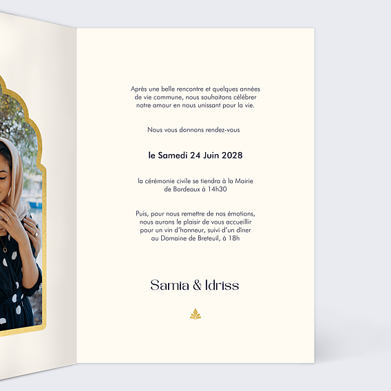 Faire part mariage Rêve Oriental Intérieur Droit