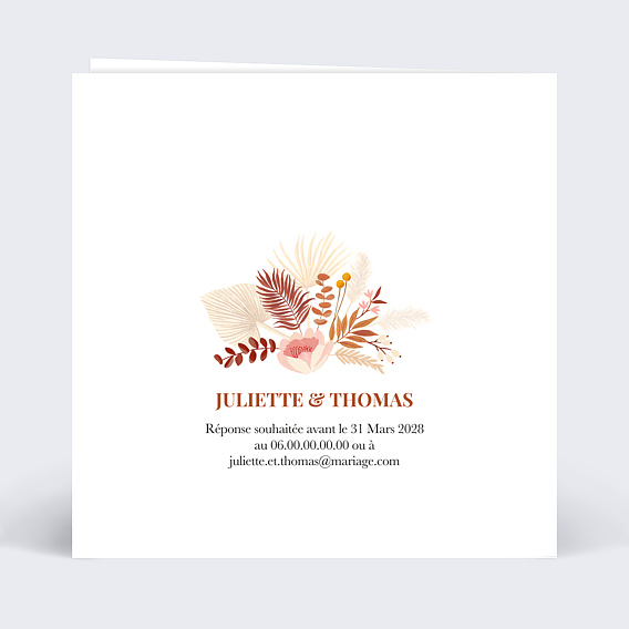 Faire part mariage Initiales bohème Verso