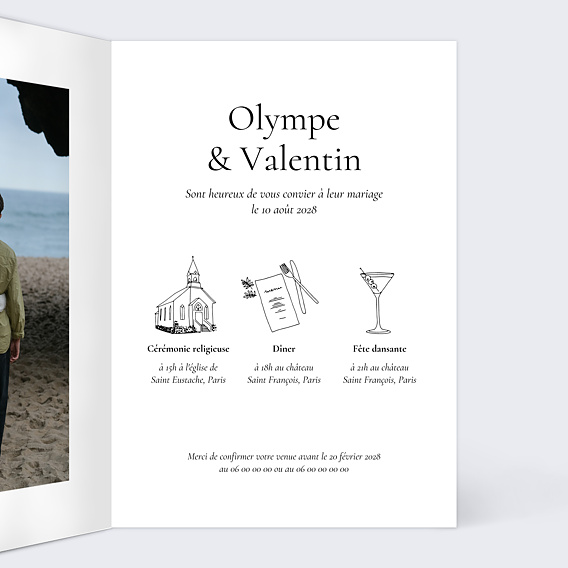 Faire part mariage Deux prénoms photo Intérieur Droit