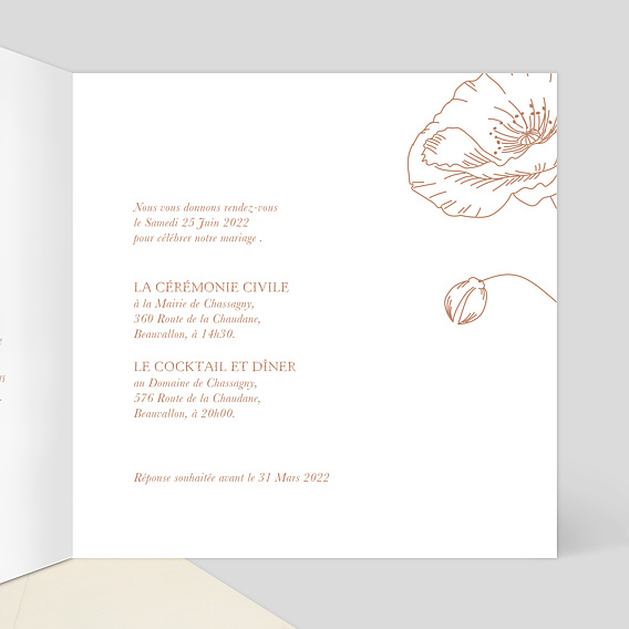 Faire part mariage Coquelicot Intérieur Droit