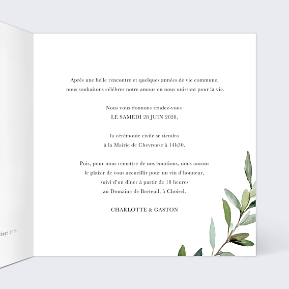 Faire-part Mariage Aquarelle Végétale