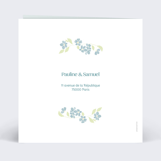 Faire part mariage Petites fleurs bleues Verso