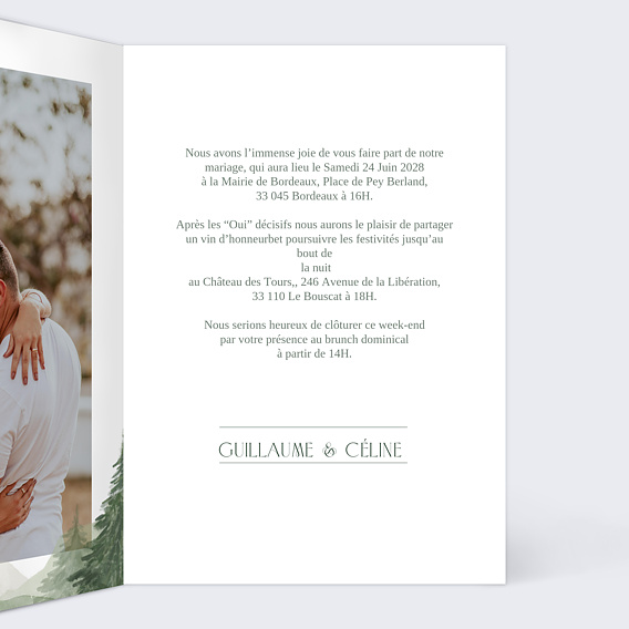 Faire part mariage Forêt Verte Intérieur Droit
