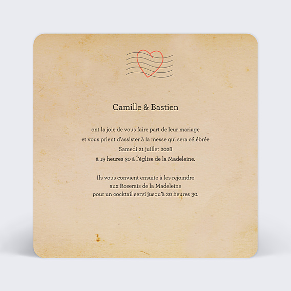 Faire-part Mariage Carte Postale Vintage