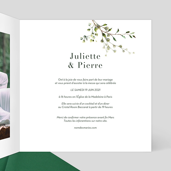 Faire part mariage Herbarium Intérieur Droit